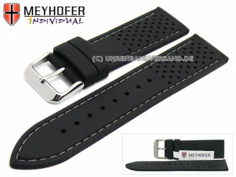 Watch strap -Veteli- 20mm black silicone racing look grey stitching by MEYHOFER (width of buckle 18 mm) - Bild vergr��ern 