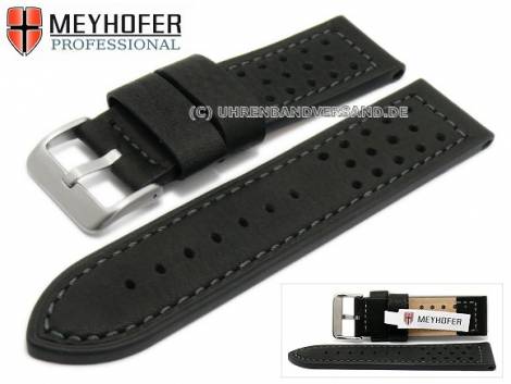 Watch strap -Reims- 22mm black calfs nappa leather racing look stitched by MEYHOFER (width of buckle 22 mm) - Bild vergr��ern 