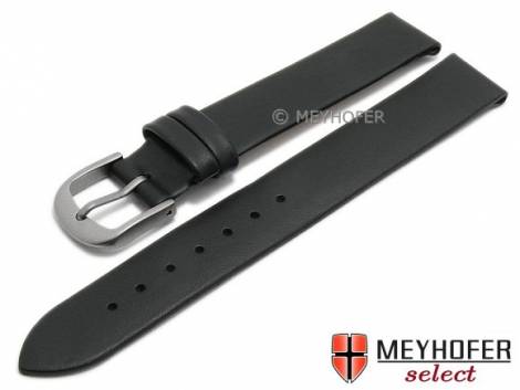Watch strap -Nantes- 12mm black calf nappa leather with titanium buckle smooth by MEYHOFER (width of buckle 12 mm) - Bild vergr��ern 