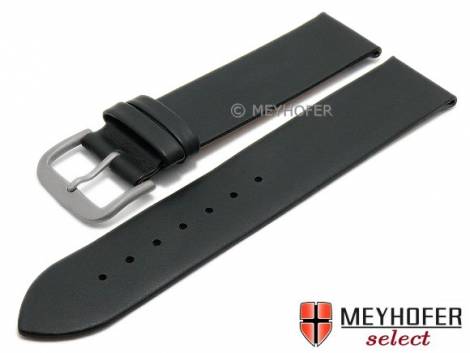 Watch strap -Nantes- 18mm black calf nappa leather with titanium buckle smooth by MEYHOFER (width of buckle 18 mm) - Bild vergr��ern 