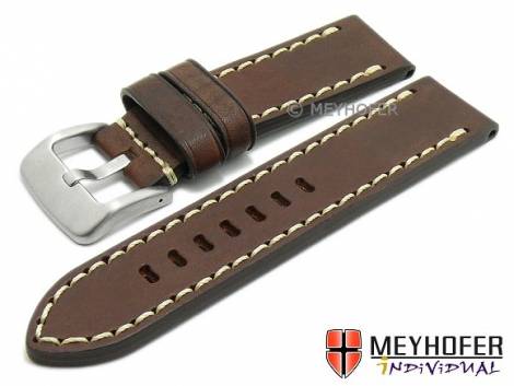 Watch strap -Arona- 24mm dark brown saddle leather smooth light stitching by MEYHOFER (width of buckle 24 mm) - Bild vergr��ern 