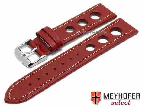 Watch strap -Dijon- 18mm red saddle leather racing look light stitching by MEYHOFER (width of buckle 16 mm) - Bild vergr��ern 