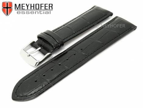 Watch strap -Glendale- 22mm black leather alligator grain stitched by MEYHOFER (width of buckle 20 mm) - Bild vergr��ern 