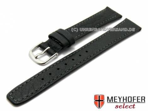 Watch strap -Avintes- 12mm black leather grained by MEYHOFER (width of buckle 10 mm) - Bild vergr��ern 