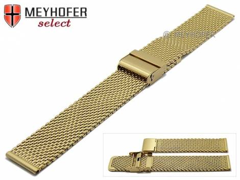 Watch strap -Vienna- 20mm golden mesh medium structure polished with slide clasp by MEYHOFER - Bild vergr��ern 