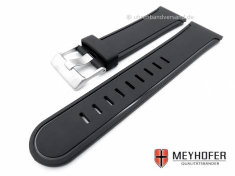 Watch strap -Royan- 24mm black rubber smooth matt without stitching by MEYHOFER (width of buckle 22 mm) - Bild vergr��ern 