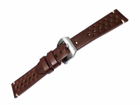 Watch strap -Socorro- 20mm dark brown leather racing look light stitching by MEYHOFER (width of buckle 18 mm) - Bild vergr��ern 