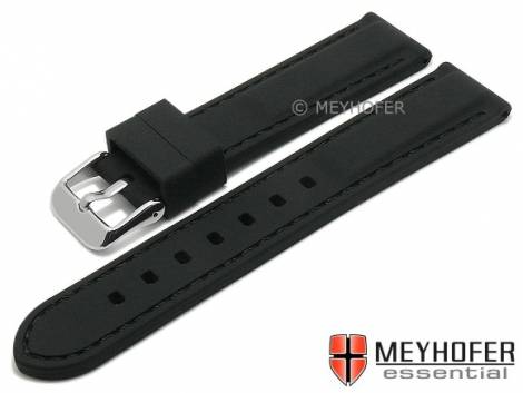 Watch strap -Brossard Classic- 24mm black silicone smooth matt stitched by MEYHOFER (width of buckle 22 mm) - Bild vergr��ern 