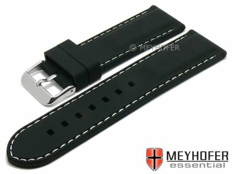 Watch strap -Brossard Sport- 28mm black silicone smooth matt light stitching by MEYHOFER (width of buckle 26 mm) - Bild vergr��ern 