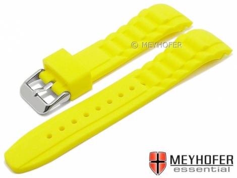 Watch strap -Leeds- 20mm yellow silicone waterproof matt with curved ends by MEYHOFER (width of buckle 18 mm) - Bild vergrern 