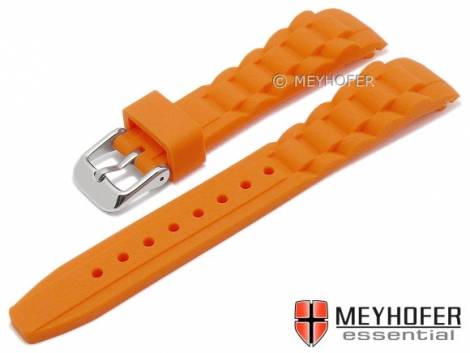 Watch strap -Leeds- 17mm orange silicone waterproof matt with curved ends by MEYHOFER (width of buckle 14 mm) - Bild vergr��ern 