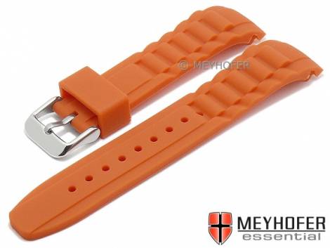 Watch strap -Leeds- 20mm orange silicone waterproof matt with curved ends by MEYHOFER (width of buckle 18 mm) - Bild vergrern 