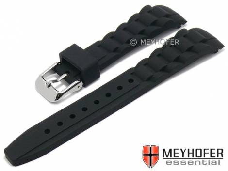Watch strap -Leeds- 17mm black silicone waterproof matt with curved ends by MEYHOFER (width of buckle 14 mm) - Bild vergr��ern 