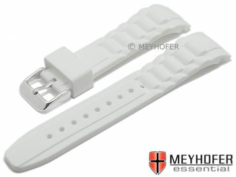 Watch strap -Leeds- 20mm white silicone waterproof matt with curved ends by MEYHOFER (width of buckle 18 mm) - Bild vergrern 