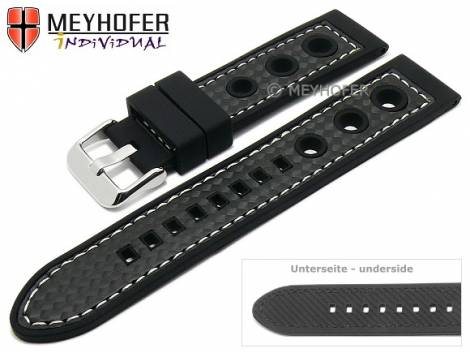Watch strap -Tulsa- 24mm black silicone carbon optics racing look light stitching by MEYHOFER (width of buckle 22 mm) - Bild vergr��ern 