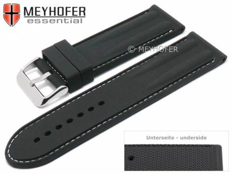 Watch strap -Rochester- 26mm black silicone smooth matt grey stitching by MEYHOFER (width of buckle 25 mm) - Bild vergr��ern 