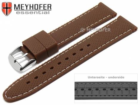 Watch strap -Gatlinburg- 22mm brown silicone structure matt light stitching by MEYHOFER (width of buckle 20 mm) - Bild vergr��ern 