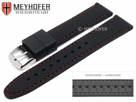 Watch strap -Gatlinburg Special- 16mm black silicone structure matt red stitching by MEYHOFER (width of buckle 16 mm) - Bild vergr��ern 