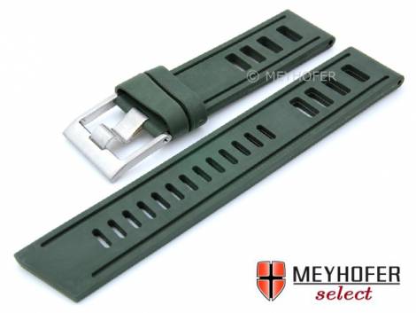 Watch strap -Palau- 22mm dark green silicone smooth matt with holes by MEYHOFER (width of buckle 22 mm) - Bild vergr��ern 