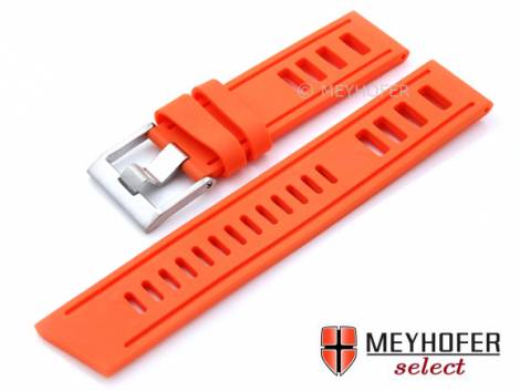 Watch strap -Palau- 22mm orange silicone smooth matt with holes by MEYHOFER (width of buckle 22 mm) - Bild vergr��ern 
