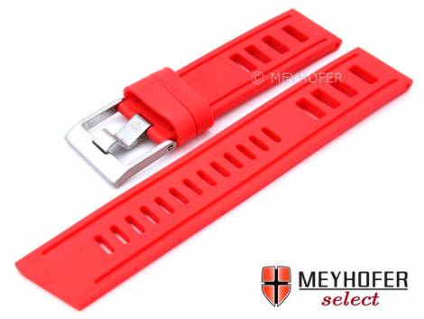Watch strap -Palau- 22mm red silicone smooth matt with holes by MEYHOFER (width of buckle 22 mm) - Bild vergr��ern 