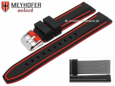Watch strap -Flatwoods- 22mm black/red silicone smooth matt by MEYHOFER (width of buckle 20 mm) - Bild vergr��ern 