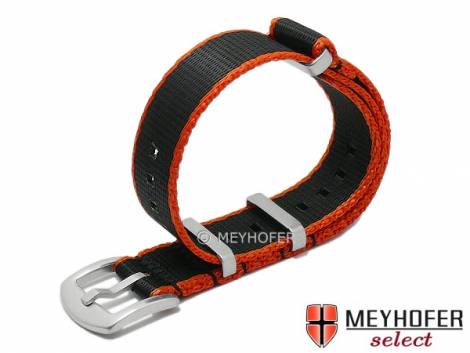 Watch strap -Willisburg- 20mm black/orange synthetic/textile one-piece strap in NATO style by MEYHOFER - Bild vergrern 