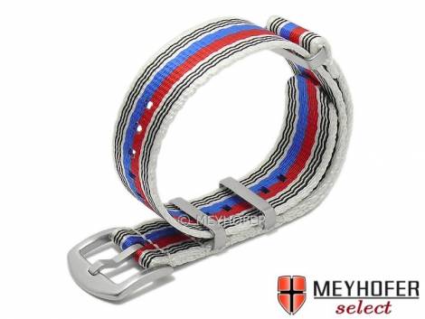 Watch strap -Busan- 18mm white/black/red/blue synthetic/textile one-piece strap in NATO style by MEYHOFER - Bild vergr��ern 