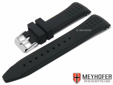 Watch strap -Jeffersonville- 24mm black silicone racing look with curved ends by MEYHOFER (width of buckle 22 mm) - Bild vergrern 