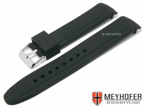 Watch strap -Ballwin- 20mm black silicone structure with curved ends by MEYHOFER (width of buckle 20 mm) - Bild vergrern 