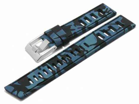 Watch strap -Boise- 22mm blue/black camouflage silicone smooth matt with holes by MEYHOFER (width of buckle 22 mm) - Bild vergrern 