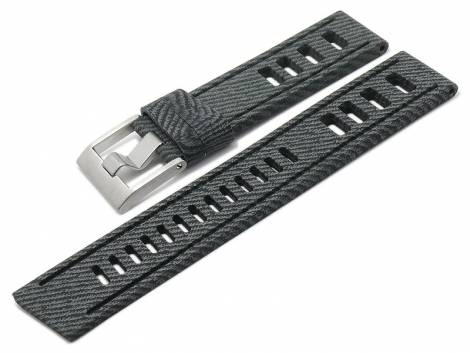 Watch strap -Grangeville- 22mm grey/black silicone jeans look with holes by MEYHOFER (width of buckle 22 mm) - Bild vergr��ern 