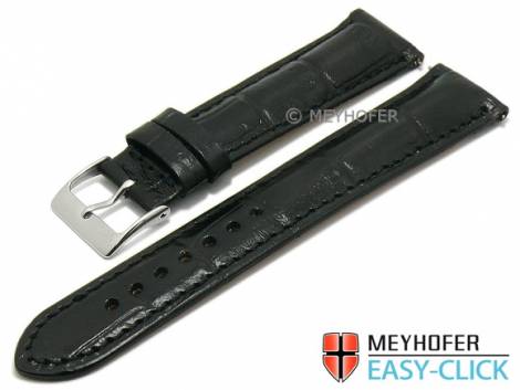 Meyhofer EASY-CLICK watch strap -Everglades- 24mm black leather alligator grain stitched (width of buckle 20 mm) - Bild vergr��ern 