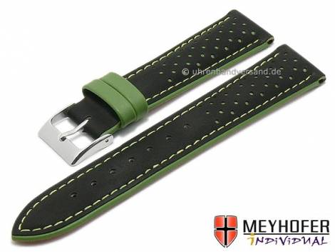 Watch strap -Arvada- 20mm black leather racing look green stitching by MEYHOFER (width of buckle 18 mm) - Bild vergrern 