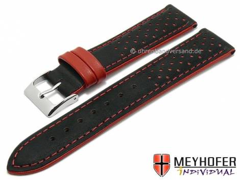Watch strap -Arvada- 18mm black leather racing look red stitching by MEYHOFER (width of buckle 16 mm) - Bild vergr��ern 