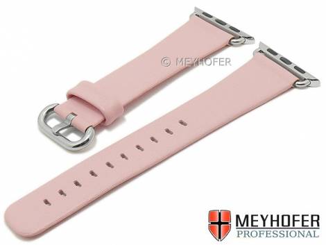 Watch strap -Brunswick- 21mm pink leather with APPLE adapter 38 mm by MEYHOFER (width of buckle 18 mm) - Bild vergr��ern 