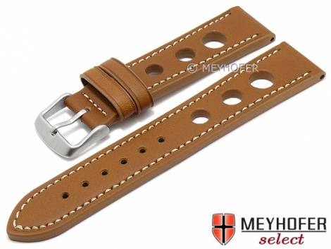 Watch strap -Sturgis- 18mm light brown leather racing look light stitching by MEYHOFER (width of buckle 16 mm) - Bild vergr��ern 