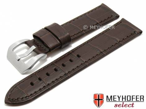 Watch strap -Altamonte- 24mm dark brown leather alligator grain stitched by MEYHOFER (width of buckle 24 mm) - Bild vergr��ern 