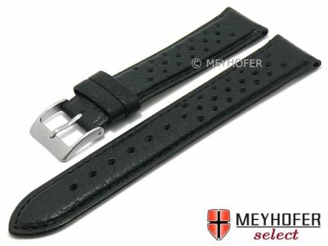Watch strap -Bridgeton- 21mm black leather racing look stitched by MEYHOFER (width of buckle 18 mm) - Bild vergr��ern 