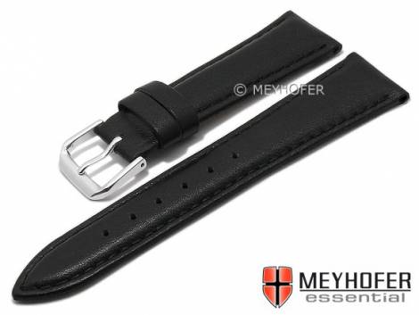 Watch strap XS -Clarksburg- 19mm black leather smooth matt stitched by MEYHOFER (width of buckle 16 mm) - Bild vergr��ern 