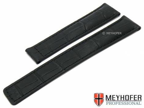 Watch strap -Alderney Classic- 19mm black leather alligator grain for clasp by MEYHOFER (width of buckle 18 mm) - Bild vergrern 