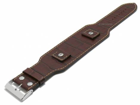 Watch strap -Lamego- 18-20-22-24mm multiple ends dark brown leather alligator grain leather pad light stitching MEYHOFER - Bild vergrern 