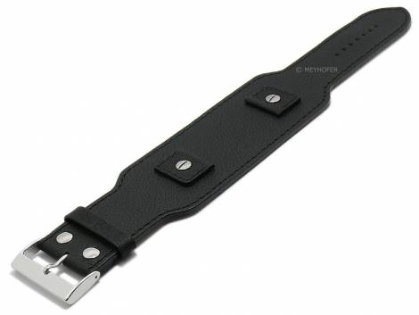 Watch strap -Alvor- 18-20-22-24mm multiple ends black leather grained matt with leather pad by MEYHOFER - Bild vergr��ern 