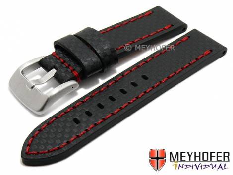 Watch strap -Lethbridge- 24mm black leather carbon look red stitching by MEYHOFER (width of buckle 24 mm) - Bild vergr��ern 