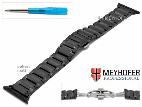 Watch strap -Eastport- 21mm stainless steel black with APPLE adapter 38 mm by MEYHOFER - Bild vergr��ern 