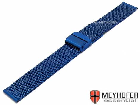 Watch strap -Evanston- 18mm blue stainless steel mesh medium structure with slide clasp by MEYHOFER - Bild vergr��ern 