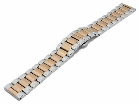 Watch strap -Batavia- 24mm dual tone silver/ros� golden stainless steel solid partly polished butterfly clasp MEYHOFER - Bild vergr��ern 