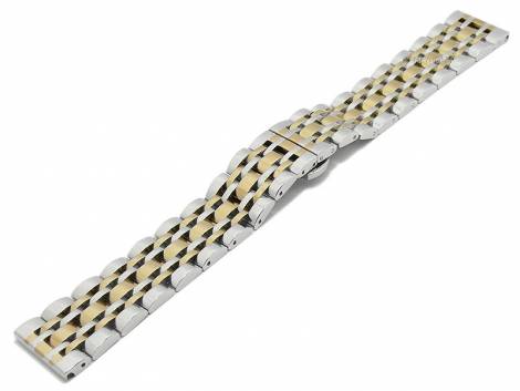 Watch strap -Shanghai- 22mm dual tone golden/silver stainless steel solid polished butterfly clasp by MEYHOFER - Bild vergr��ern 