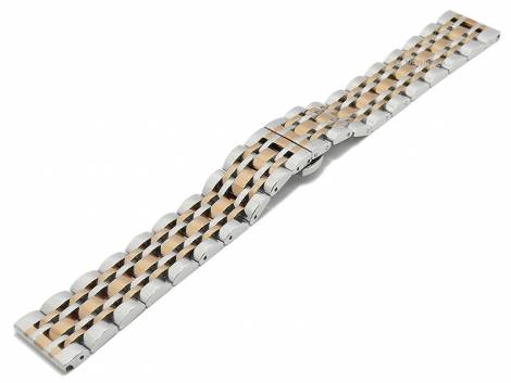 Watch strap -Shanghai- 24mm dual tone ros� golden/silver stainless steel solid polished butterfly clasp by MEYHOFER - Bild vergr��ern 