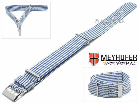 Watch strap -Salerno- 18mm blue textile white stripes one piece strap in NATO style by MEYHOFER - Made in Italy - Bild vergr��ern 